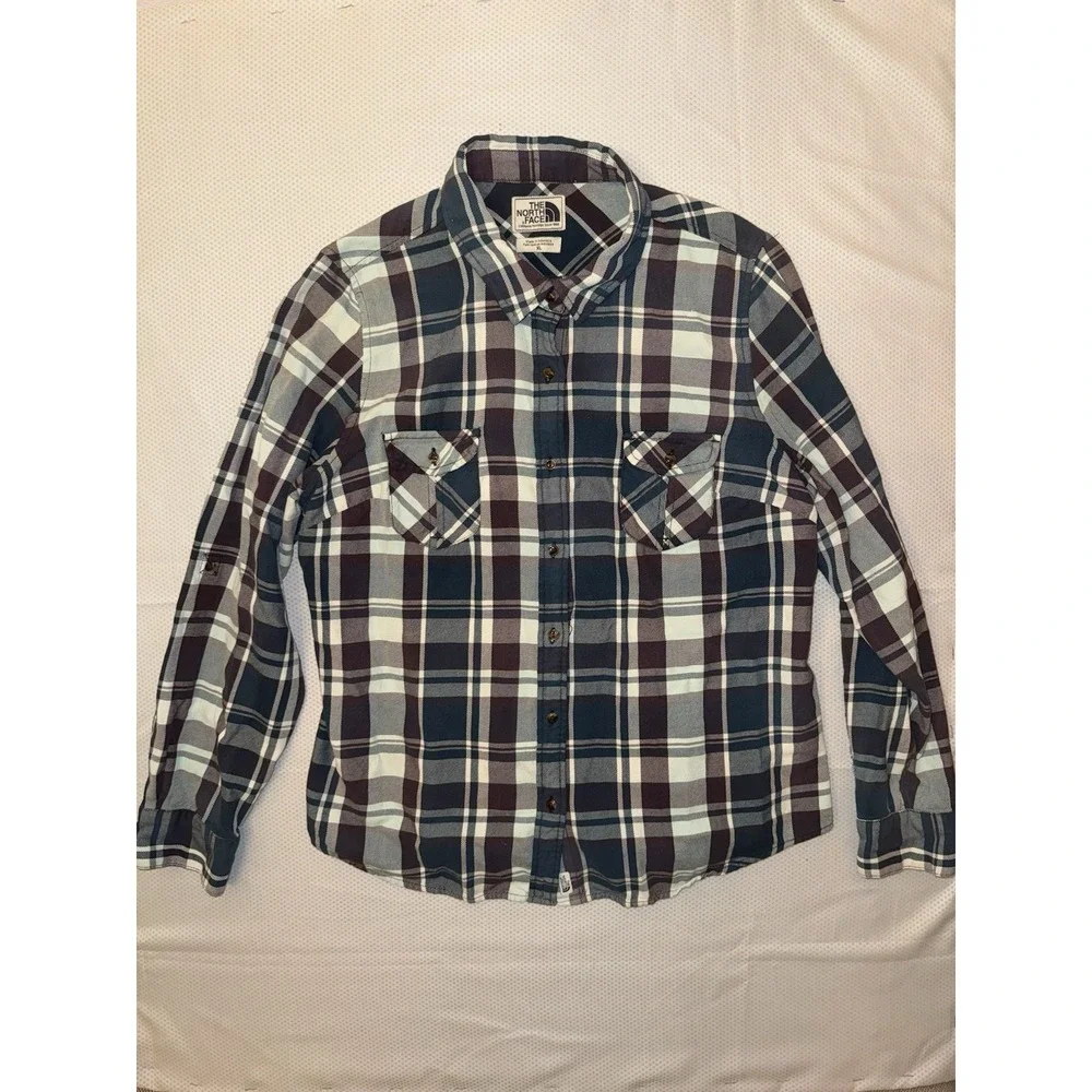 The North Face Shirt Burgundy‎ & Teal Plaid Button Up Size XL